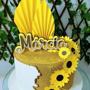 Topo de Bolo com Girassóis e Palm Leaf