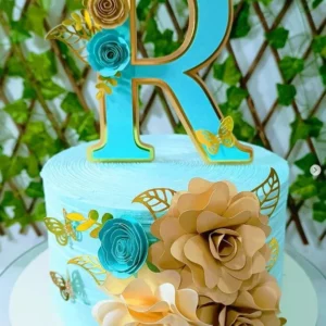 Topo de Bolo Inicial com Trio de Flores