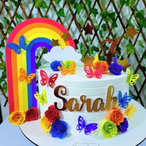 Topo De Bolo Arco Iris Super Luxo